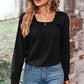 Ruched Square Neck Long Sleeve T-Shirt