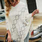 One Size Pearl Trim V-Neck Fringe Hem Poncho