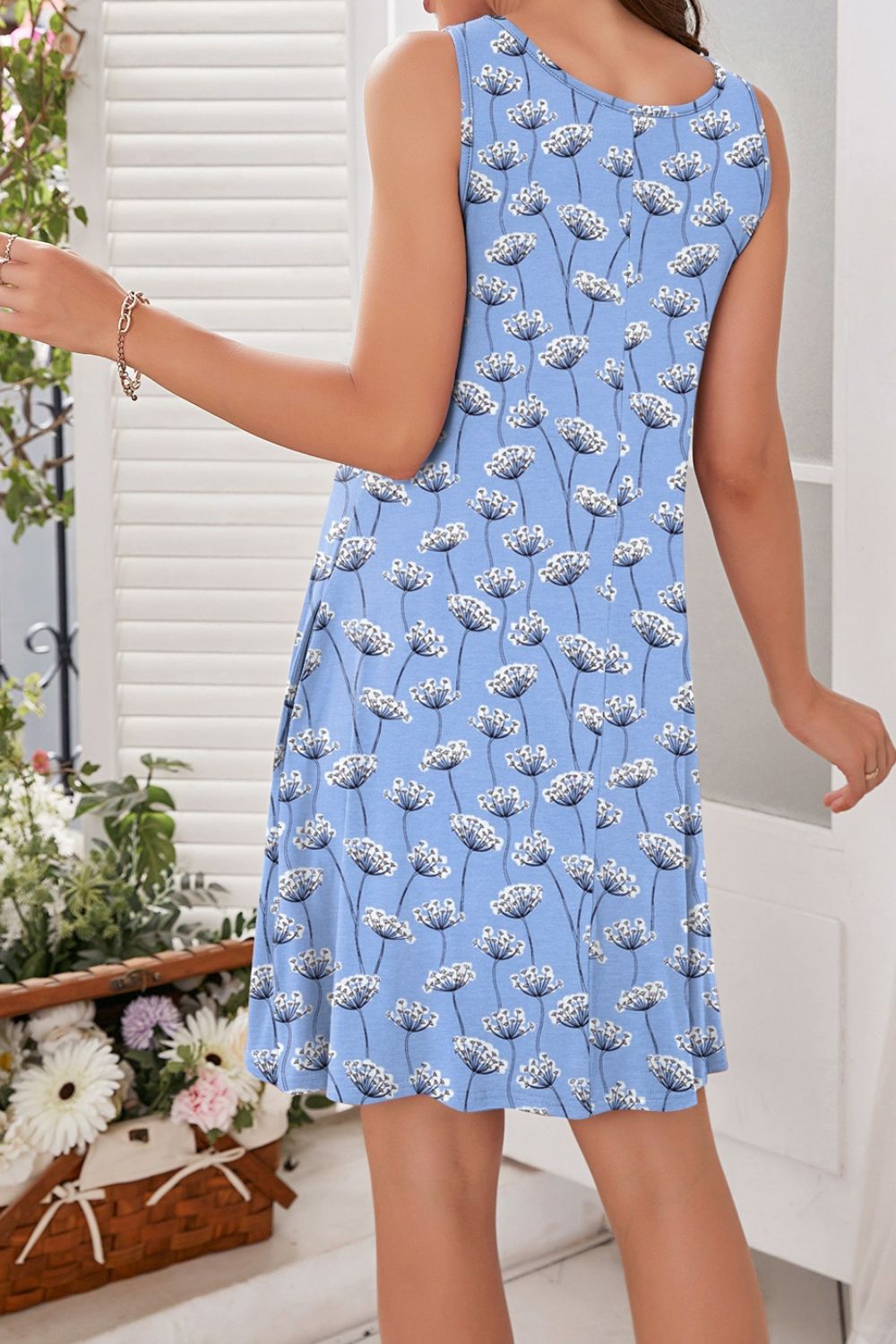 Full Size Printed Round Neck Sleeveless Dress