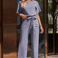 Full Size NatureJumpers Tie Waist Straight Leg Jumpsuit