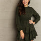 Army Green Leopard Smock Waist Long Sleeve Dress