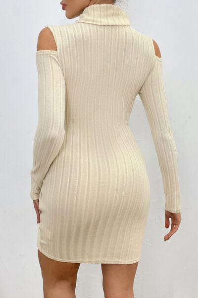 Larissa Bea Ribbed Turtleneck Cold Shoulder Long Sleeve Mini Dress