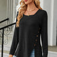 Slit Decorative Button Square Neck T-Shirt