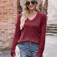 V-Neck Long Sleeve Ribbed Top