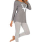 DEER Graphic Round Neck Top and Striped Pants Set