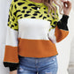 Color Block Round Neck Lantern Sleeve Sweater
