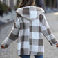 Charcoal Plaid Open Front Hooded Coat