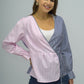 Surplice Neck Striped Long Sleeve Blouse