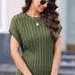 Cable-Knit Round Neck Cap Sleeve Sweater