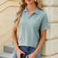 Pocketed Johnny Collar Short Sleeve Blouse