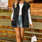 Button Up Collared Neck Sleeveless Denim Jacket Vest