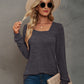 Full Size Heathered Square Neck Long Sleeve T-Shirt
