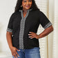 Double Take Black Full Size Embroidered Notched Neck Top