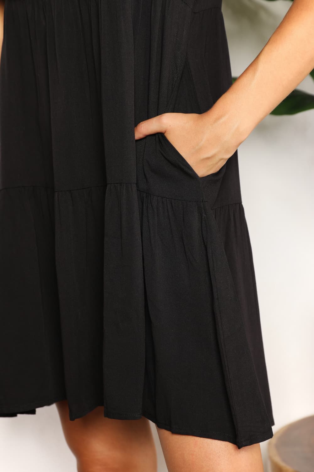 Full Size Double Take V-Neck Flounce Sleeve Tiered Dress *