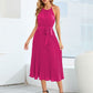 Pleated Spaghetti Strap Tie Waist Midi Dress
