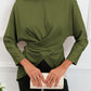 Full Size Boat Neck Back Tie Long Sleeve Satin Blouse