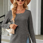 Slit Decorative Button Square Neck T-Shirt