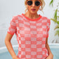 Women's Checkered Short Sleeve Knit Top