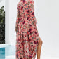 Women's Floral Frill Trim Flounce Sleeve Plunge Maxi Dress