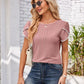 Eyelet Round Neck Petal Sleeve T-Shirt