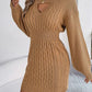 Cable-Knit Cutout Round Neck Slit Sweater