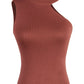 OCEAN CHIC Asymmetrical Sleeveless Rib-Knit Top