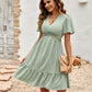 Women's Swiss Dot V-Neck Openwork Puff Sleeve Dress