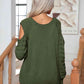 KnittedEmporium Decorative Button Cold-Shoulder Sweater