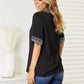 Double Take Black Full Size Embroidered Notched Neck Top