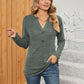 Full Size Notched Neck Long Sleeve T-Shirt