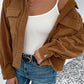 Love Cozy Stuff Collared Neck Button Front Camel Brown Jacket with Pockets
