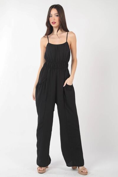 VERY J Pintuck Detail Woven Sleeveless Jumpsuit *