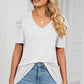 Heathered V-Neck Puff Sleeve T-Shirt