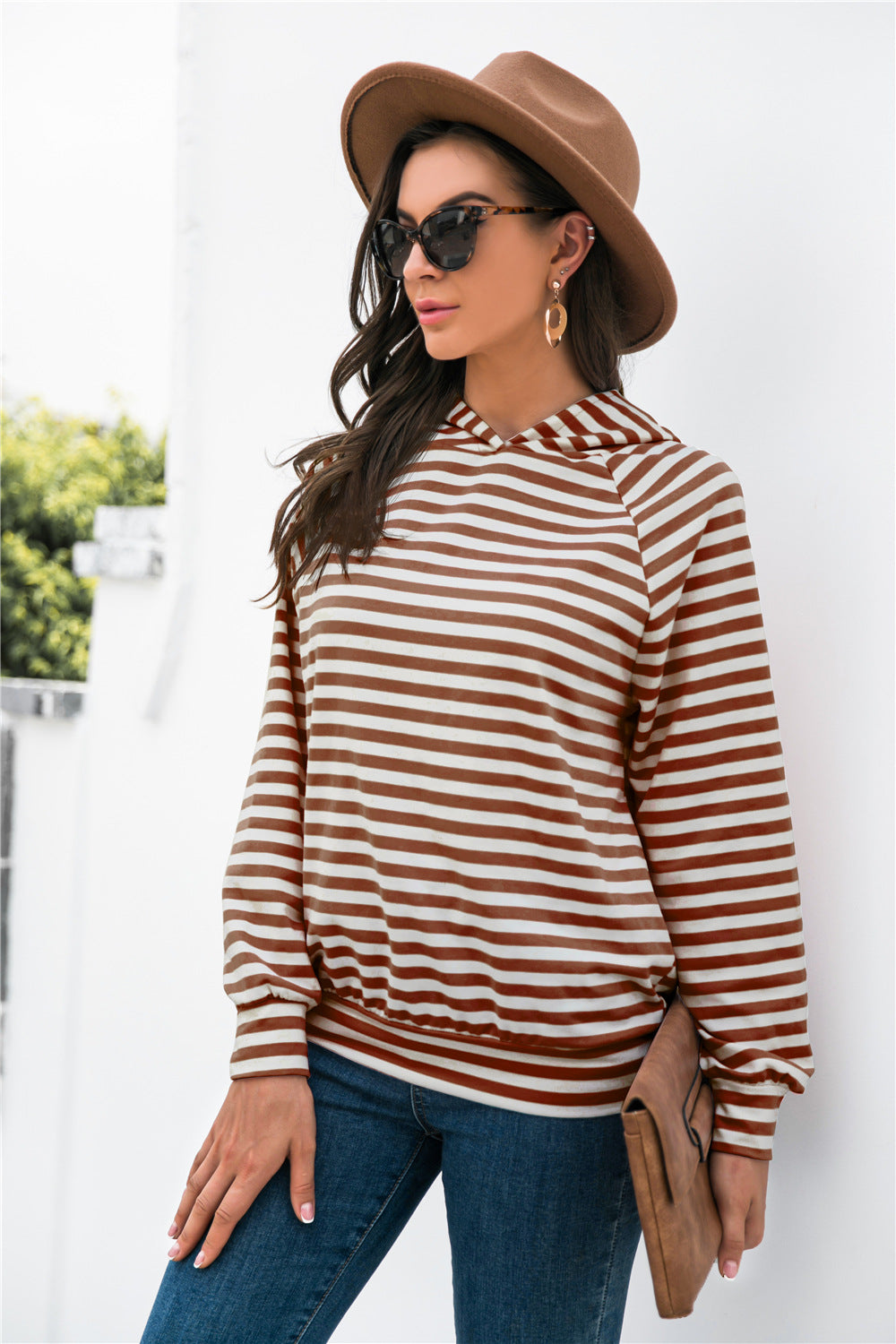 Horizontal Stripe Raglan Sleeve Hoodie