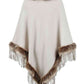 Country Rustic One Size Faux Fur Trim Fringed Poncho