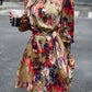 Women's Zabelle Printed Tie Waist Mock Neck Lantern Sleeve Dress