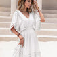 Tassel Trim Smocked V-Neck Short Sleeve Dress