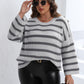Plus Size Striped Dropped Shoulder Sweater
