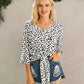 Tied Printed Button Up V-Neck Blouse