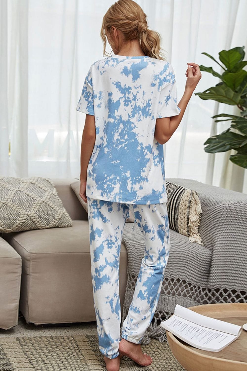 Full Size Tie-Dye Tee and Drawstring Waist Joggers Lounge Set