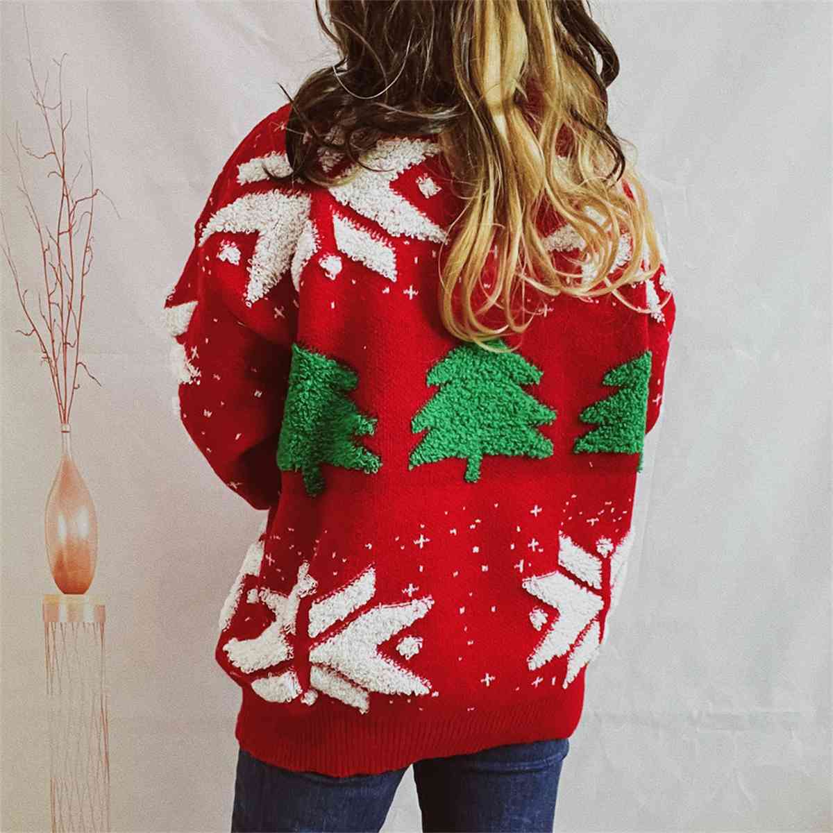 Christmas Snowflake Round Neck Long Sleeve Sweater