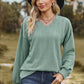 Textured V-Neck Dropped Shoulder T-Shirt