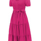 Smocked Tie Front Short Sleeve Tiered Dress