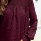 Smocked Mock Neck Swiss Dot Top