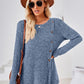 Hannah Mea Ribbed Buttoned Round Neck Slit T-Shirt