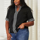 Double Take Black Full Size Embroidered Notched Neck Top