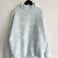 Heart Heathered Turtleneck Drop Shoulder Sweater