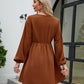 SO YOU Full Size Frill Trim V-Neck Long Sleeve Dress