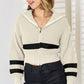 Striped Zip Up Dropped Shoulder Cardigan