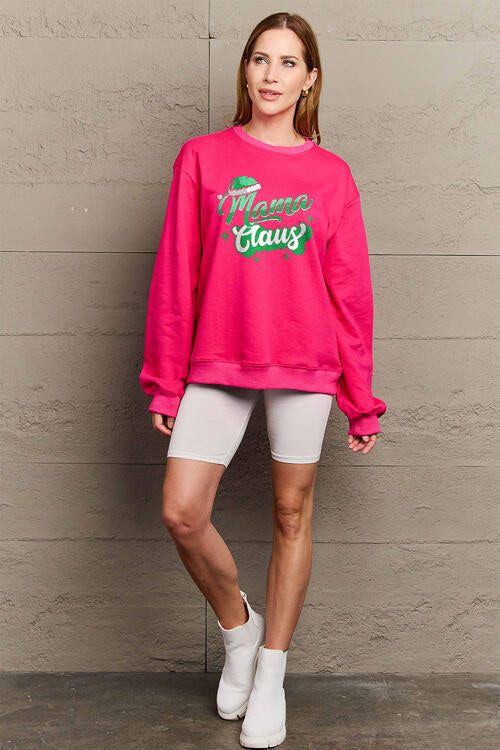 Simply Love Full Size Christmas Themed MAMA CLAUS Round Neck Sweatshirt